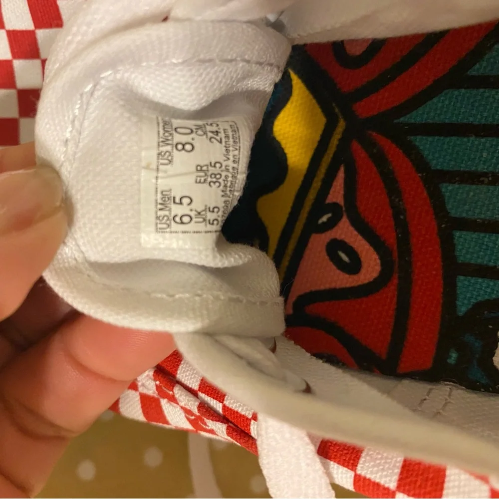 Vans Red and White Canvas Sneakers Iconic Checkerboard Design - Picture 8 of 8